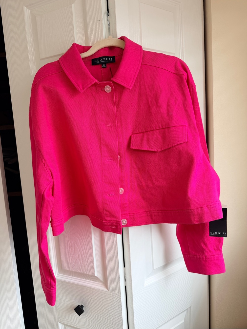 Eloquii Hot Pink Cropped Denim Jacket